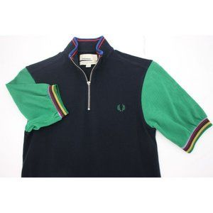 FRED PERRY Mens XS Bradley Wiggins Short Sleeve 1/4 Zip Polo Shirt cycling